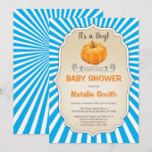 Pumpkin Baby Shower Einladung Herbst Junge (Vorne/Hinten)
