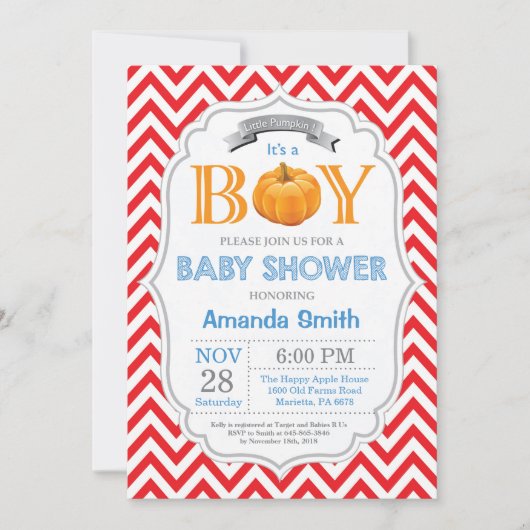 Pumpkin Baby Shower Einladung Herbst Junge (Vorderseite)
