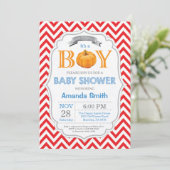 Pumpkin Baby Shower Einladung Herbst Junge (Stehend Vorderseite)