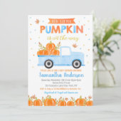 Pumpkin Baby Shower Einladungen Blue Truck Boy (Stehend Vorderseite)
