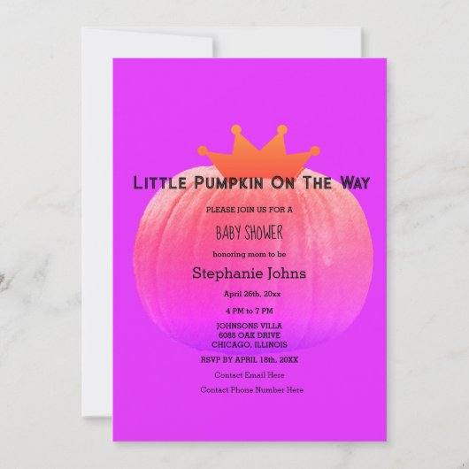 Pumpkin Baby Shower Girls Pink Lila QR Code Einladung (Vorderseite)