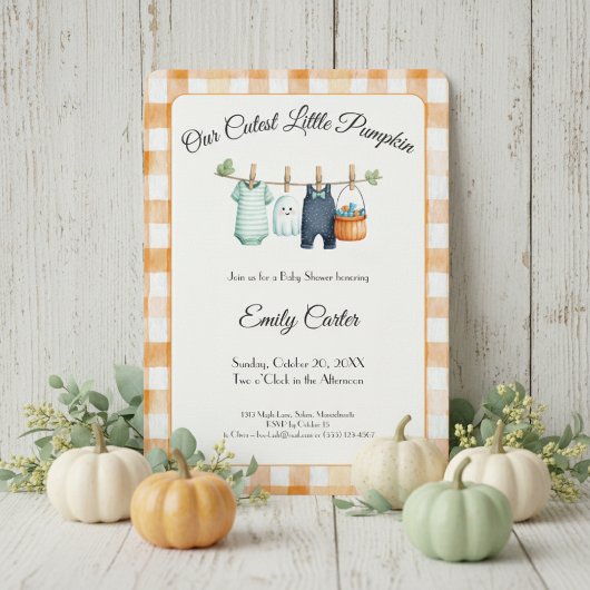 Pumpkin Baby Shower Invitation | Gingham Custom