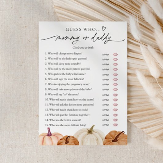 Pumpkin Baby Shower Mommy oder Daddy Game Card Einladung