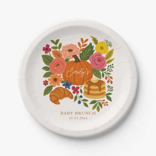 Pumpkin Baby Shower Paper Plate, Fall Floral Pappteller (Vorderseite)
