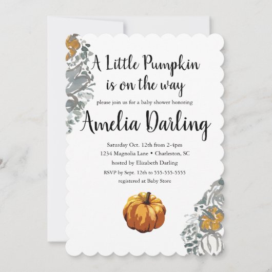 Pumpkin Baby Shower Scallop Edge Einladung (Vorderseite)