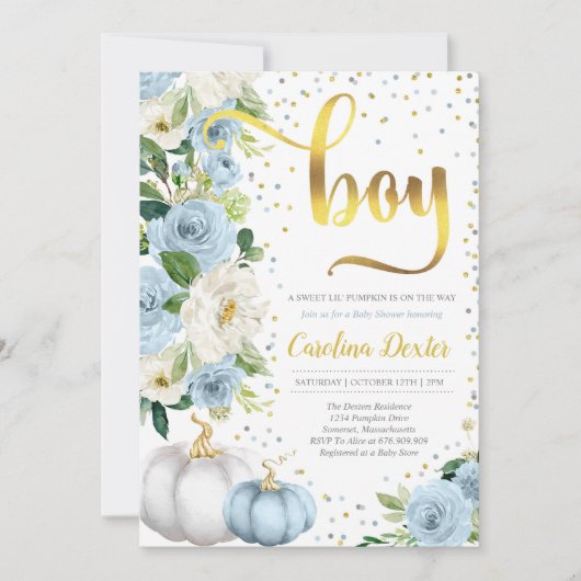 Pumpkin Babydusche Einladung Boy Fall Dusche (Vorderseite)