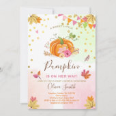 Pumpkin Babydusche Einladung Herbst Pink (Vorderseite)