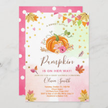 Pumpkin Babydusche Einladung Herbst Pink