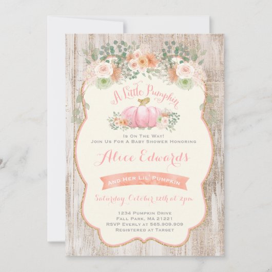 Pumpkin Babydusche Einladung Rustic Pumpkin (Vorderseite)
