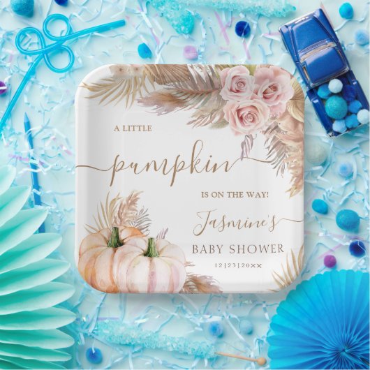 Pumpkin Babydusche Pink Girl Floral Herbst Herbst Pappteller (Party)