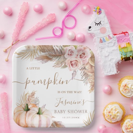 Pumpkin Babydusche Pink Girl Floral Herbst Herbst Pappteller (Party)