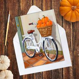 Pumpkin Basket Fahrrad Fall Wasserfarbe Feiertagskarte