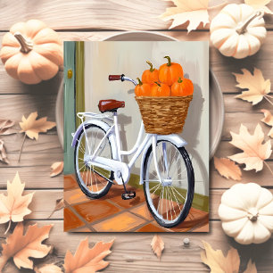 Pumpkin Basket Fahrrad Fall Wasserfarbe Feiertagspostkarte