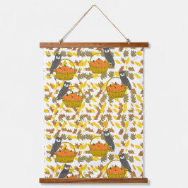 Pumpkin Basket Fall Leaves Wall Tapestry Wandteppich Mit Holzrahmen