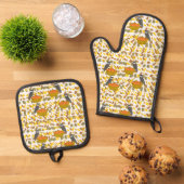 Pumpkin Basket Oven Mitt and Pot Holders Ofenhandschuh & Topflappen-Set (Oben Unten)