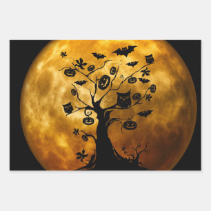 Pumpkin, Bat, Owl und Orange Moon Geschenkpapier Set