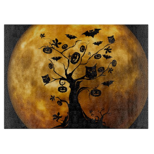 Pumpkin, Bat, Owl und Orange Moon Schneidebrett (Vorderseite)