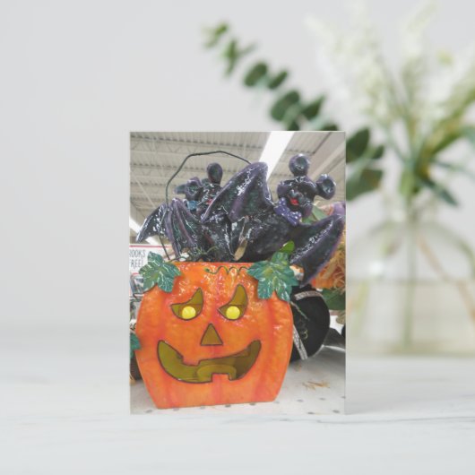 Pumpkin & Bat Postkarte (Stehend Vorderseite)