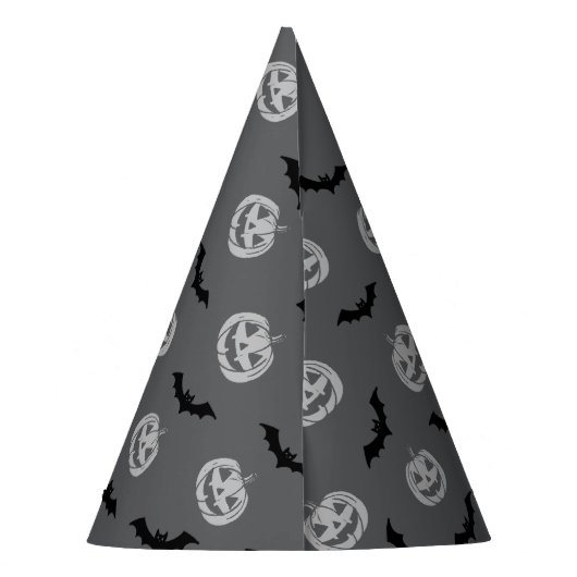 Pumpkin Bat Trick oder Treat Gray Muster Partyhütchen (Rückseite)