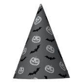 Pumpkin Bat Trick oder Treat Gray Muster Partyhütchen (Vorderseite)