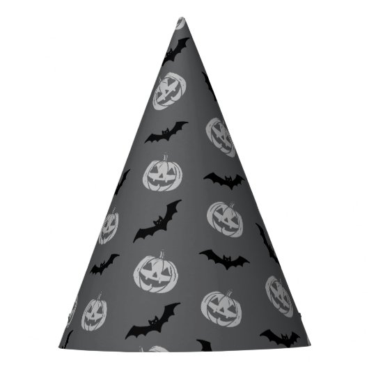 Pumpkin Bat Trick oder Treat Gray Muster Partyhütchen (Vorderseite)