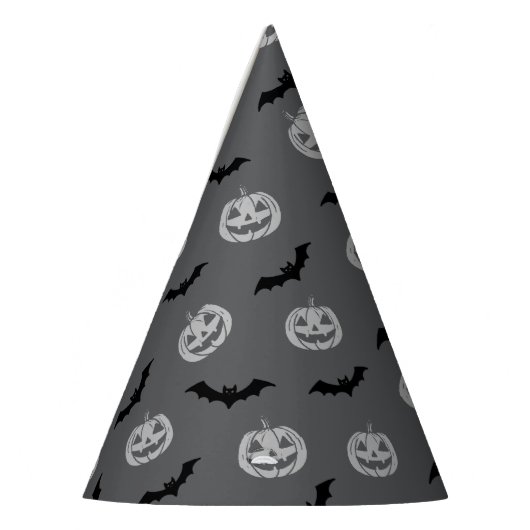 Pumpkin Bat Trick oder Treat Gray Muster Partyhütchen (Links)