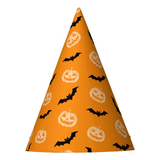 Pumpkin Bat Trick oder Treat Orange Muster Partyhütchen (Vorderseite)
