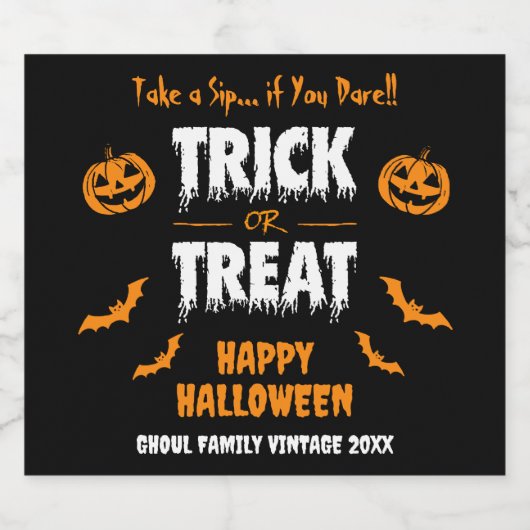 Pumpkin Bat Trick oder Treat Party Dark Schaumweinetikett (Einzelnes Label)