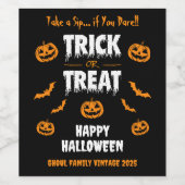 Pumpkin Bat Trick oder Treat Party Dark Weinetikett (Einzelnes Label)
