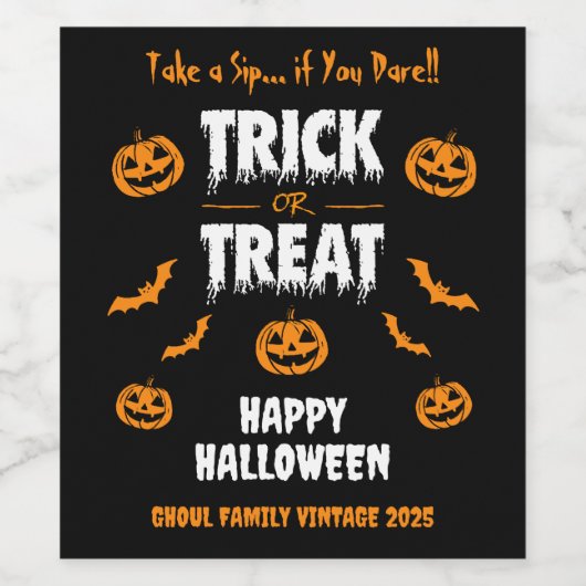 Pumpkin Bat Trick oder Treat Party Dark Weinetikett (Einzelnes Label)