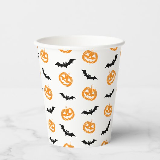 Pumpkin Bat Trick oder Treat Party Lichtmuster Pappbecher (Vorderseite)