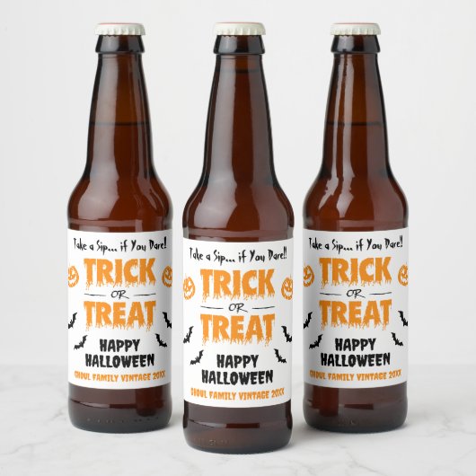 Pumpkin Bat Trick oder Treat Party Light Bierflaschenetikett (Flaschen)