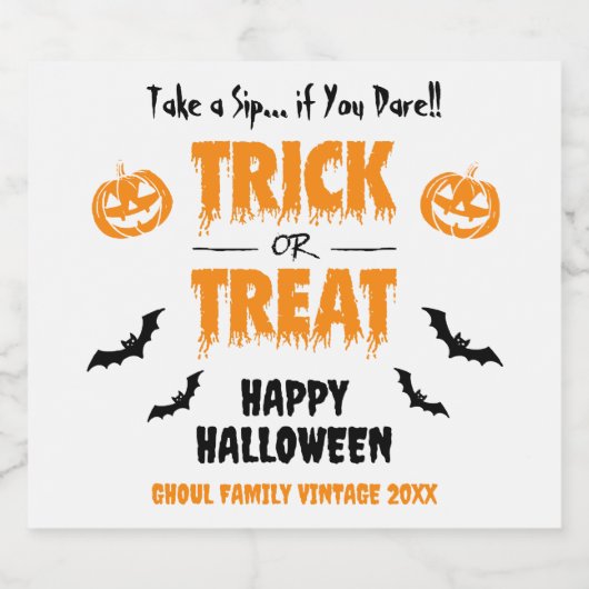 Pumpkin Bat Trick oder Treat Party Light Schaumweinetikett (Einzelnes Label)