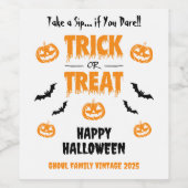 Pumpkin Bat Trick oder Treat Party Light Weinetikett (Einzelnes Label)