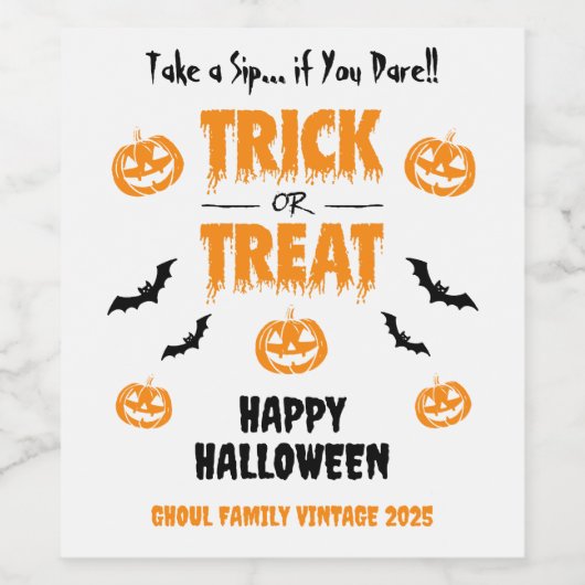 Pumpkin Bat Trick oder Treat Party Light Weinetikett (Einzelnes Label)