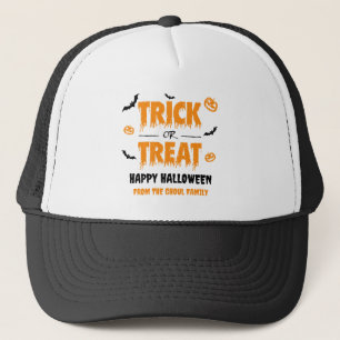 Pumpkin Bat Trick oder Treat Party Zwei Linien Truckerkappe