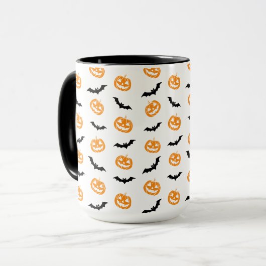 Pumpkin Bat Trick oder Treatment Light Pattern Tasse (Vorderseite Links)
