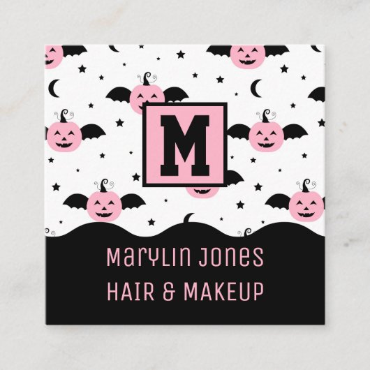 PUMPKIN BATS HALLOWEEN QUADRATISCHE VISITENKARTE (Vorderseite)