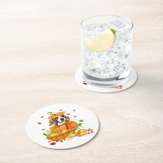 Pumpkin Beagle Erntedank Beagle in Pumpkin Runder Pappuntersetzer (Vor Ort)