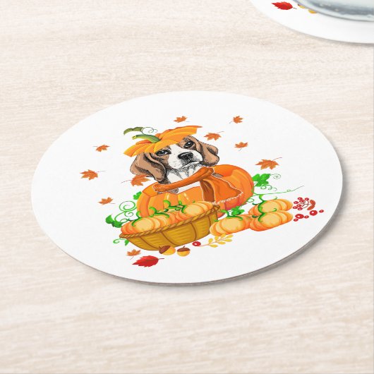 Pumpkin Beagle Erntedank Beagle in Pumpkin Runder Pappuntersetzer (Angewinkelt)