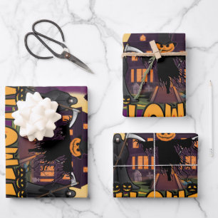 Pumpkin Beängstigend House, Halloween Geschenkpapier Set