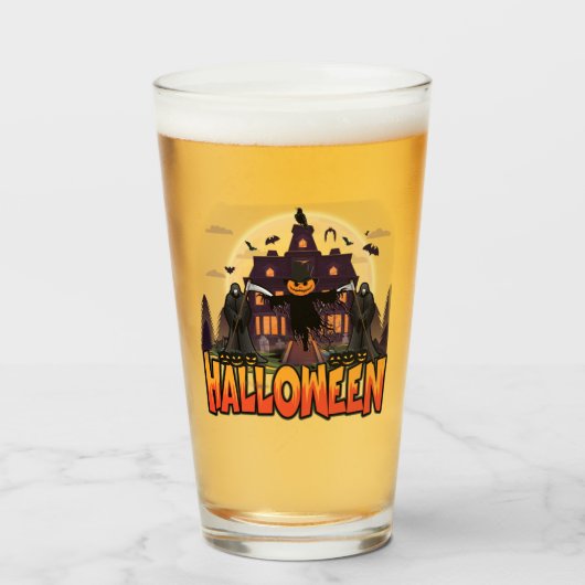 Pumpkin Beängstigend House, Halloween Glas (Vorne (Gefüllt))