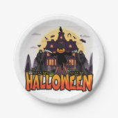 Pumpkin Beängstigend House, Halloween Pappteller (Vorderseite)