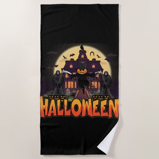 Pumpkin Beängstigend House, Halloween Strandtuch (Vorderseite)