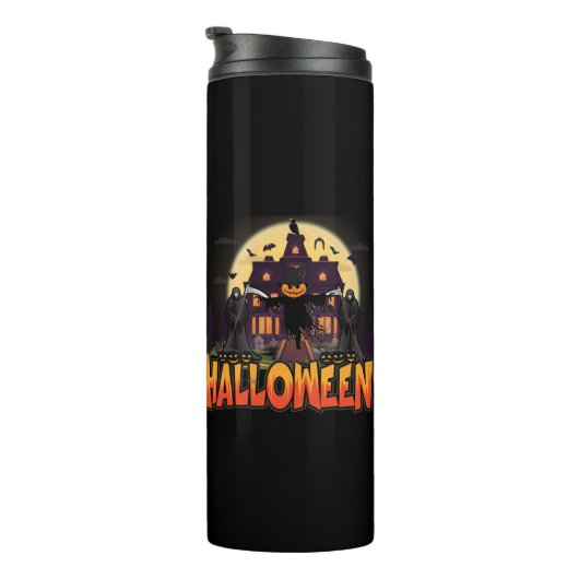 Pumpkin Beängstigend House, Halloween Thermosbecher (Nach rechts gedreht)