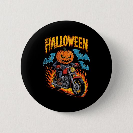 Pumpkin Biker Riding A Motorcycle Halloween Costum Button (Vorderseite)
