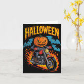 Pumpkin Biker Riding A Motorcycle Halloween Costum Karte (Gelbe Blume)