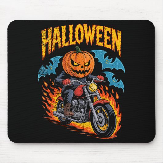 Pumpkin Biker Riding A Motorcycle Halloween Costum Mousepad (Vorne)