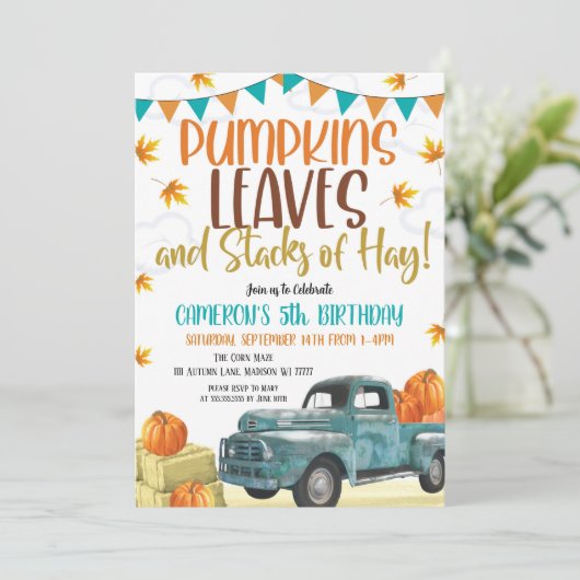 Pumpkin Birthday Einladung (Stehend Vorderseite)