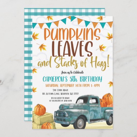 Pumpkin Birthday Einladung (Vorne/Hinten)